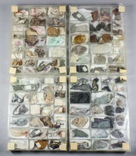 A collection of mineral specimens contained in four clear tray boxes together with a quantity of