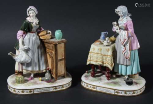 LA POURVOYEUSE AND LA MENAGERE, PAIR OF PARIS PORCELAIN GROUPS, 19th century, of women at domestic