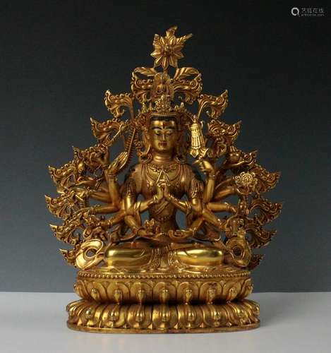 CHINESE GILT BRONZE SEATED BUDDHA