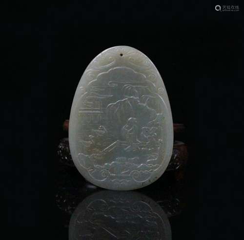 CHINESE CELADON JADE PLAQUE PENDANT