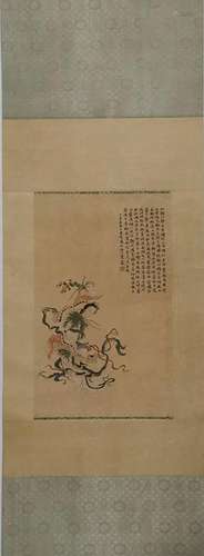 CHINESE INK AND COLOR GUANYIN SCROLL PAINTING