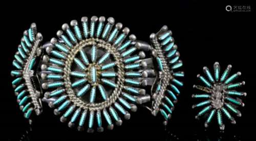 A 20th Century Native American silvery metal and turquoise 