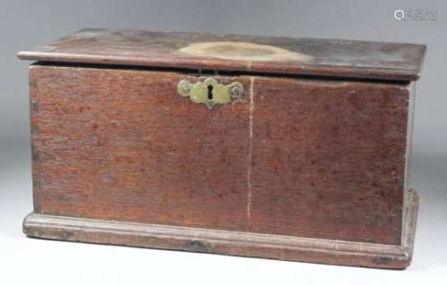 An early 19th Century oak rectangular deed box, 17.25ins x 9.25ins x 8.5ins high, an oak salt box
