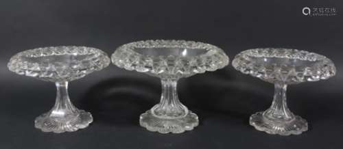 REGENCY GLASS CENTREPIECE, the everted rim above a hobnail cut body, short stem and stepped base,