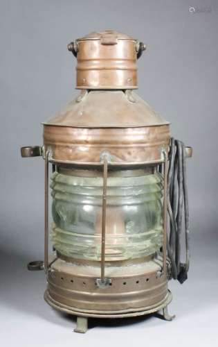 A 19th/20th Century copper ships lantern, 26ins high overall (now converted to electricity)