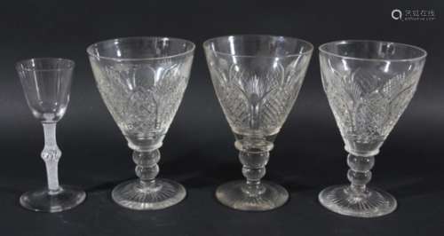 GEORGIAN WINE GLASS, circa 1760, the rounded funnel bowl above a multi-strand opaque twist stem with
