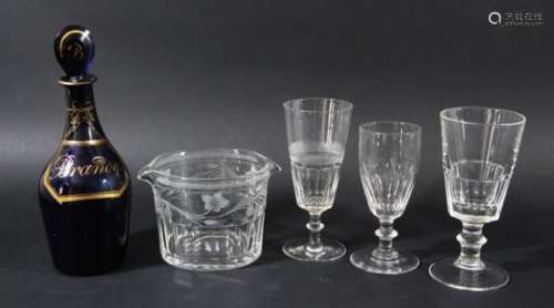 COLLECTION OF GLASSWARE: to include a 'Bristol' blue brandy decanter and stopper, pair of wine glass