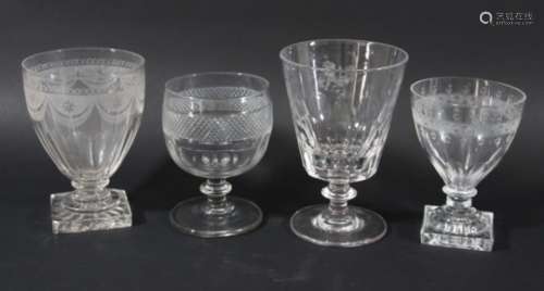 GROUP OF FOUR RUMMERS OR GOBLETS, late 18th century and later, including one with a lemon squeezer