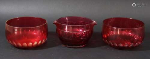 COLLECTION OF CRANBERRY GLASS ITEMS, two include a pair of wine glass coolers/rinsers, set of