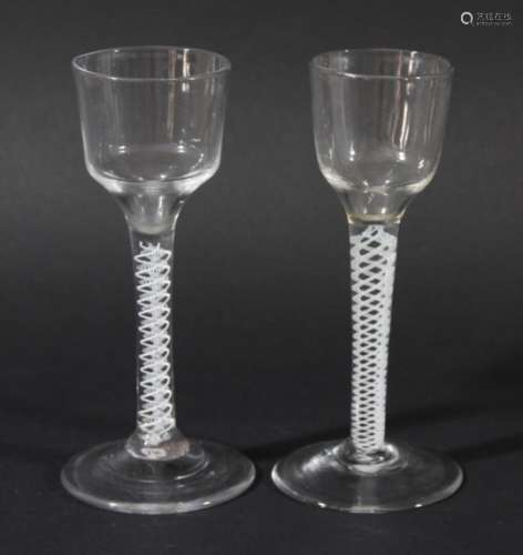 WINE GLASS, circa 1760, the ogee bowl on a single series opaque twist stem with four spiral gauzes