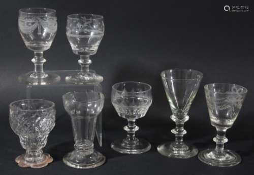 COLLECTION OF TWENTY ASSORTED GLASSES, mainly early 19th century, of varying forms including