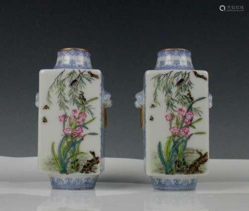 CHINESE FAMILLE ROSE CONG VASE PAIR