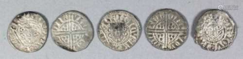 Five Henry III (1247-1272) hammered silver long cross pennies
