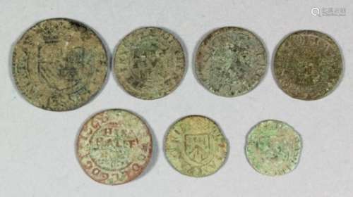 Seven 17th Century Kent tradesman's copper tokens ( including Sandwich and Chilham)