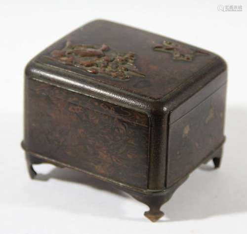 JAPANESE RECTANGULAR PARCEL GILT BRONZE BOX AND COVER, 19th century, the cover applied with birds