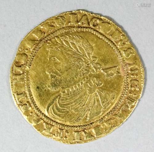 A James I (1603-1625) hammered gold Laurel (20 shillings ) (Mint Mark - Tudor Rose - 33mm diameter -