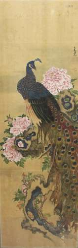 PAIR OF CHINESE SCROLL PAINTINGS OF PEACOCKS, probably 19th century but perhaps earlier, standing