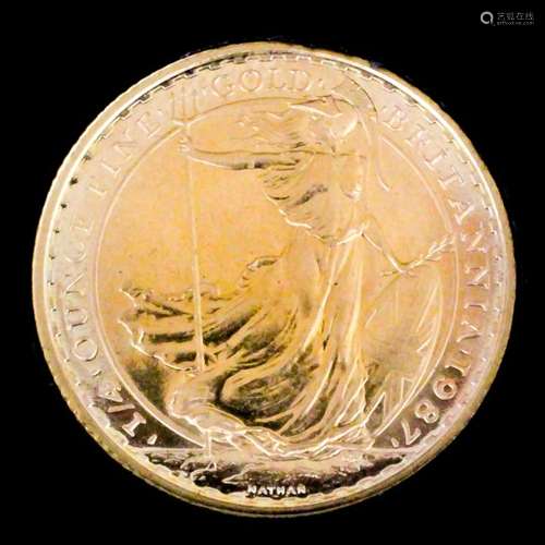 An Elizabeth II 1987 Britannia gold proof Twenty-Five pound coin, in Royal Mint case of issue