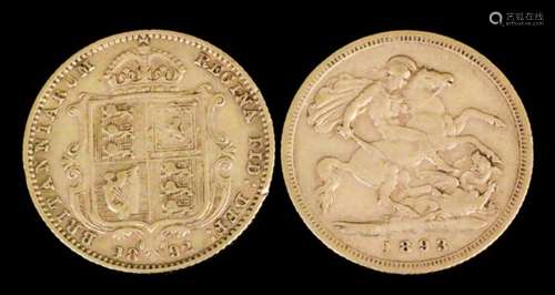 A Victoria 1892 shield back half Sovereign, and a Victoria 1893 half Sovereign