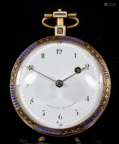 A late 18th / early 19th Century French gilt and enamel cased pocket watch by Chevalier et Cochet,