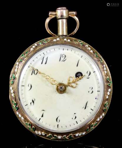 A late 18th/early 19th Century French lady's gilt and enamel pocket watch by L'Epine Hr. du Roy of