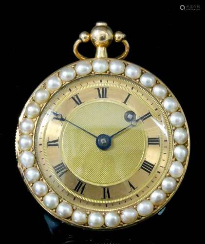 A 19th Century French lady's gold coloured metal and enamel pocket watch, the gilt dial with