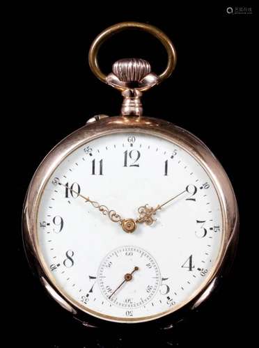 An early 20th Century Continental 14k cased pocket watch, No. 21354, the white enamel dial with