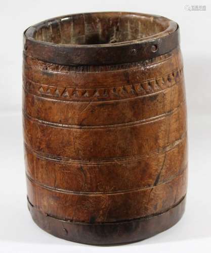 CHINESE BURRWOOD AND METAL MOUNTED JAR, possibly late 18th century, tobacco or brush pot, with