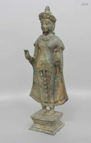 CHINESE OR TIBETAN BRONZE STANDING FIGURE, perhaps Shiva, on a stepped square base, height 52cm