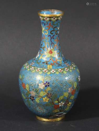 CHINESE CLOISONNE VASE, probably late 18th century, of baluster form with floral strays on a