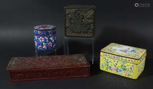 CHINESE CINNABAR LACQUER RECTANGULAR BOX AND COVER, 19th century, with scrolling fruiting foliage,