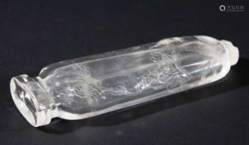 CHINESE ROCK CRYSTAL VASE, of slender oval form carved with a fish over a natural, internal flaw and