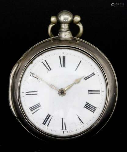 A George III silver pair cased verge pocket watch by Daniel Gill of Rye, No. 6442, the white