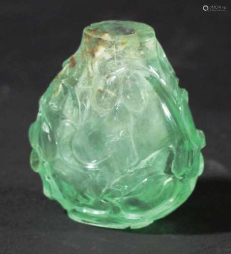 SNUFF BOTTLE, probably emerald and either Indian or Chinese for the Persian market, of tear drop