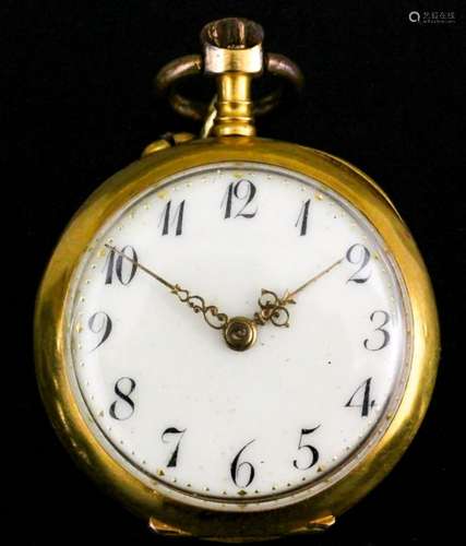 A lady's Continental 18ct gold keyless watch, the cream enamel dial with Arabic numerals,