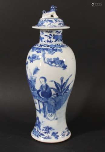 CHINESE BLUE AND WHITE VASE AND COVER, Kangxi style but probably 19th century, of inverted
