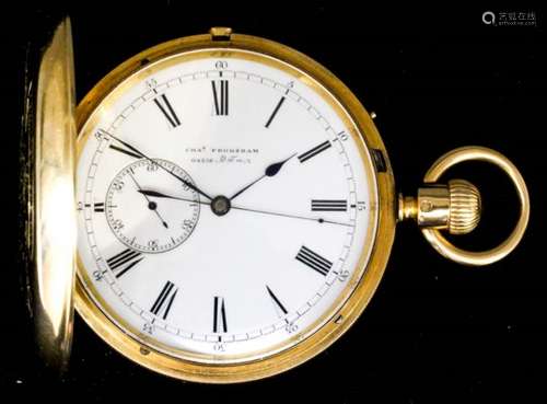 A good Victorian 18ct gold full hunting cased keyless pocket chronograph by Adolph Nicole for Arnold