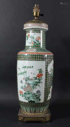 CHINESE FAMILLE VERTE VASE, 19th century, of baluster form, with panels of birds and insects amongst