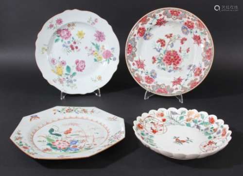 COLLECTION OF THREE CHINESE PLATES, 18th and 19th century, with famille rose floral decoration;