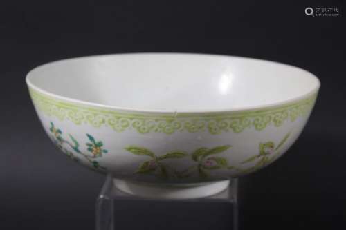 CHINESE BOWL, Yongzheng, enamelled with flowering prunus and other foliage beneath a light green