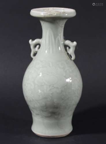 CHINESE CELADON BALUSTER VASE, with carved, lotus decoration, height 23.5cm; together with a