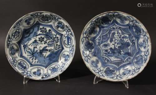 TWO CHINESE KRAAK STYLE SAUCER DISHES, probably Wanli, Ming, one painted with a cricket on a rock