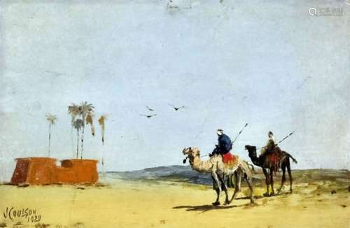 John Coulson (fl.1920-1927) - Oil painting - Middle Eastern scene with figures on camels, board 9.