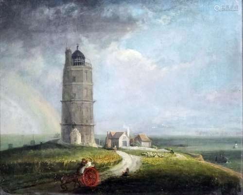 George Arnald (1763-1841) - Oil painting - View of the North Foreland lighthouse with horse and trap