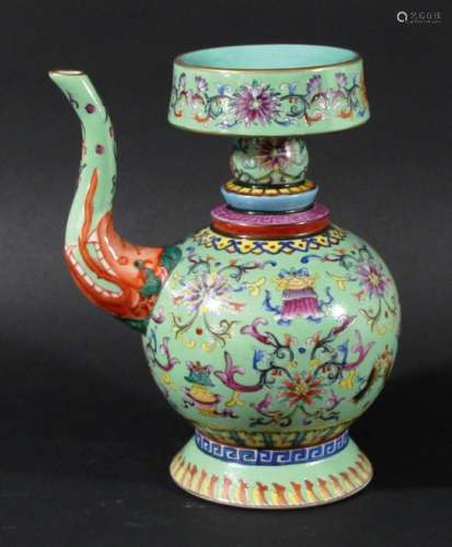 CHINESE TIBETAN STYLE EWER AND COVER, Pemba Hu, enamelled with buddhist symbols including lotus