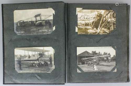 Three early postcard albums containing black and white postcards of Farnborough, military airships