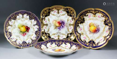 A Royal Worcester bone china part dessert service, enamelled in colours by Richard Sebright and