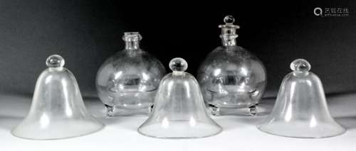 A pair of late 19th/early 20th Century glass wasp traps (one with stopper), 5.5ins diameter x 6.5ins