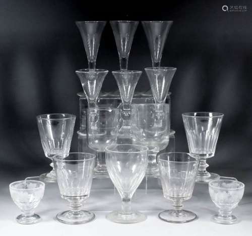 A small collection of English 18th and 19th Century glassware, including - a pair of slice cut