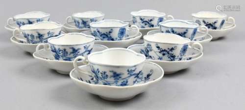 Set of 10 Antique Meissen Blue Onion Tea Cups
